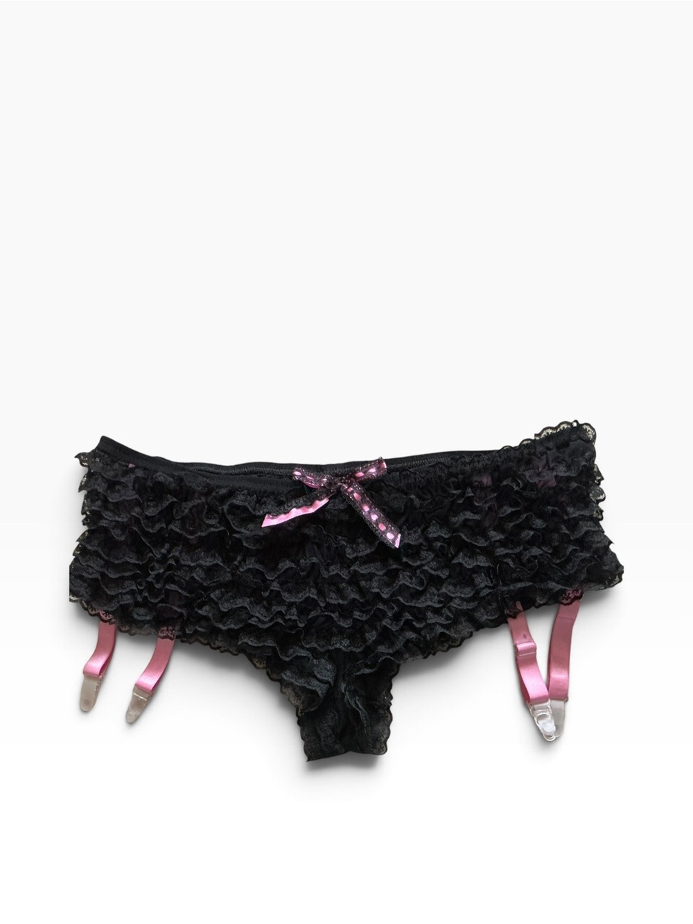 Vtg 90s Leg Avenue panties/boyshorts w/attached garter straps lace ruffle pin-up